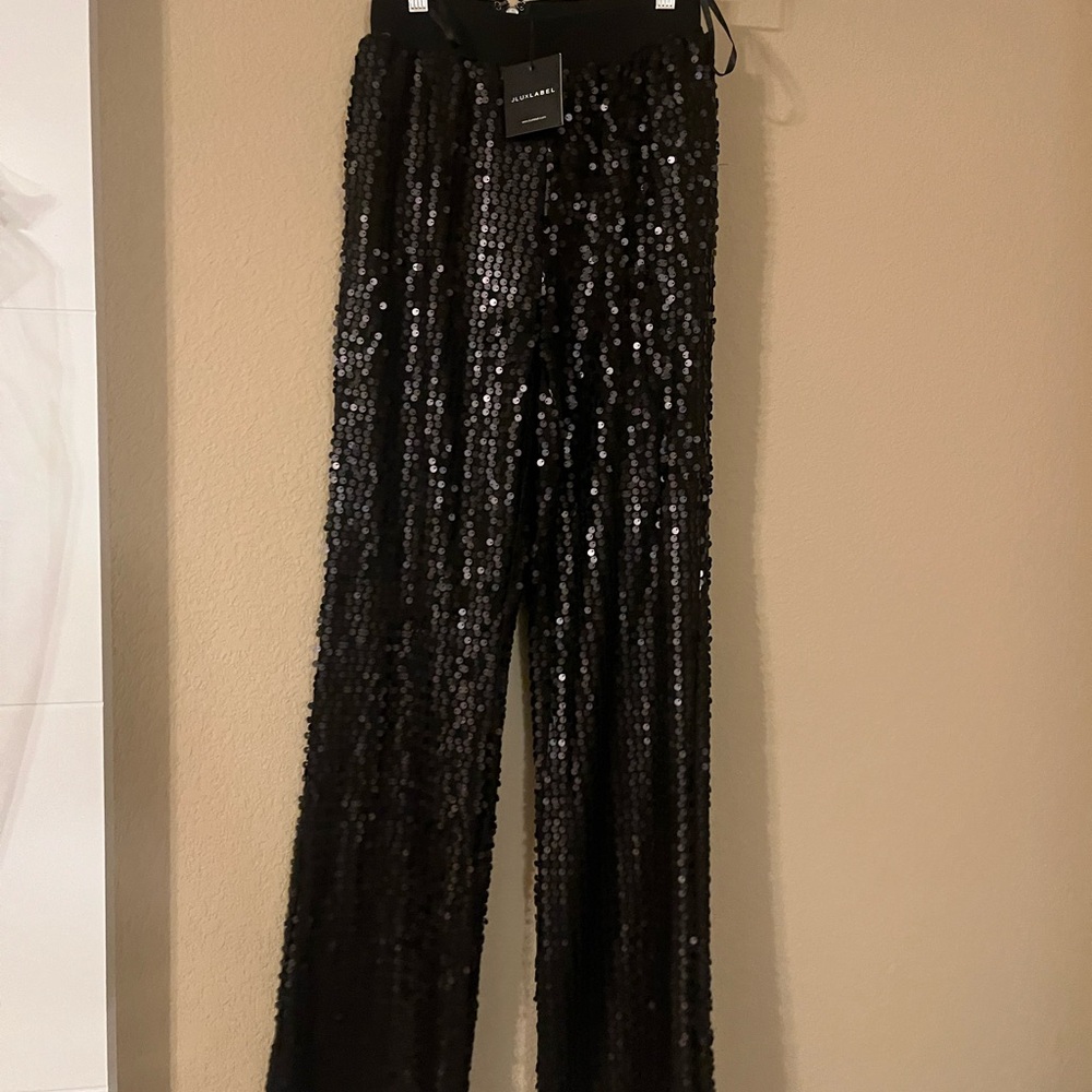 JLUXLABEL Shimmering Black Sequin Trousers-Size S-NEW